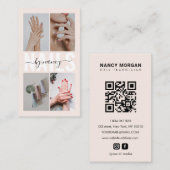 Carte De Visite Nail Technician Blush Pink Photo Collage Qr Code  (Devant / Derrière)