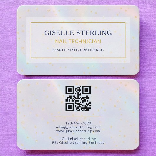 Carte De Visite Nail Technician Holographic QR Code