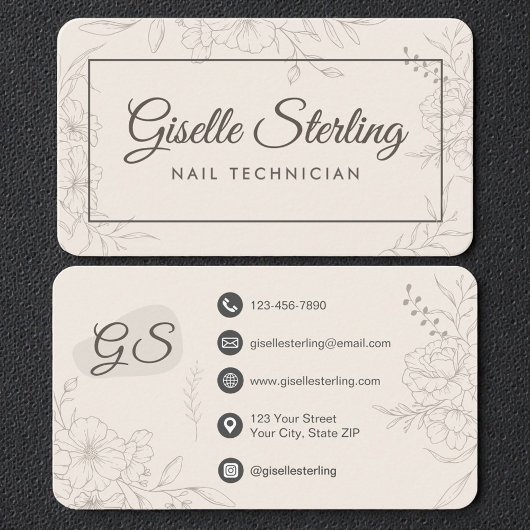 Carte De Visite Nail Technician Neutral Floral