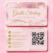 Carte De Visite Nail Technician Pink Gold Agate QR Code