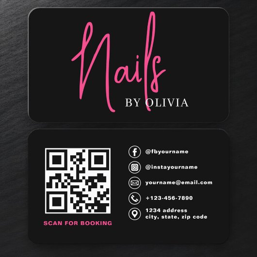 Carte De Visite Nail Technician QR Code Booking