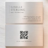 Carte De Visite Nail Technician QR Code Brushed Metal