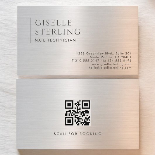 Carte De Visite Nail Technician QR Code Brushed Metal