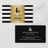 Carte De Visite NAIL TECHNICIEN Élégant Gold Black Blanc rayures (Devant / Derrière)