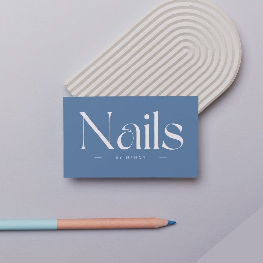 Carte De Visite Nails Bold Typography Dusty Blue 