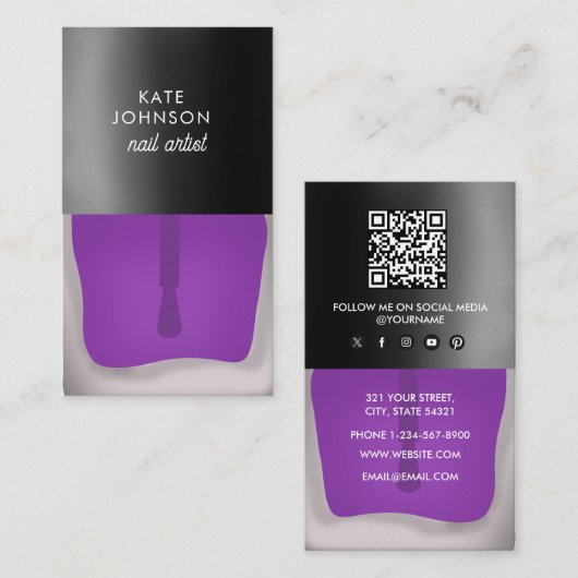 Carte De Visite Nails Manicure Pedicure Beauty Nail Artist QR Code (Devant / Derrière)