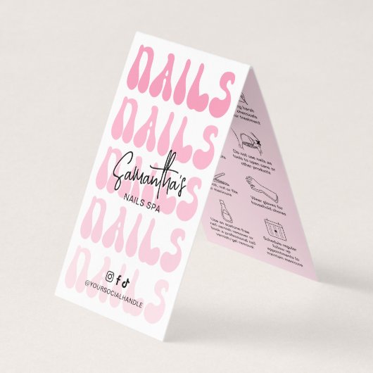 Carte De Visite Nails Manucure Aftercare Retro Rose Logo Spa à ong (Devant)