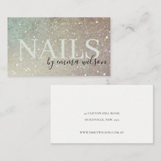 Carte De Visite Nails Parties scintillant vert rose Aqua brillant (Devant / Derrière)