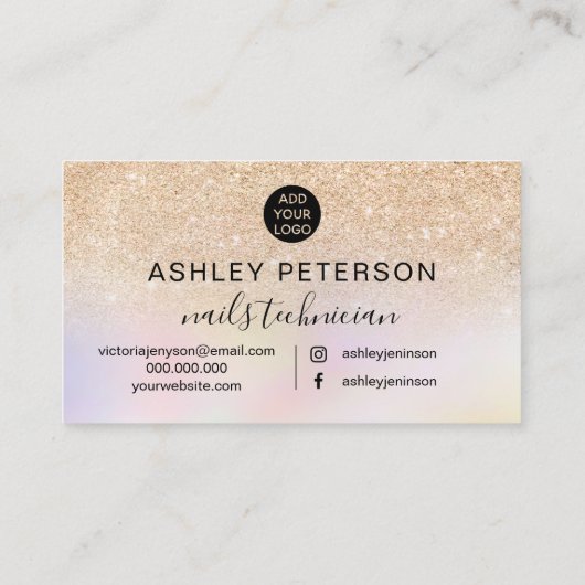 Carte De Visite Nails script or parties scintillant holographique  (Dos)