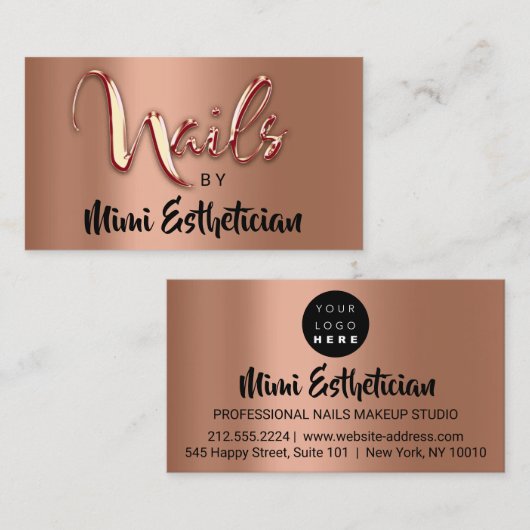 Carte De Visite Nails Studio Artist Nails Logo Script Copper Gold (Devant / Derrière)