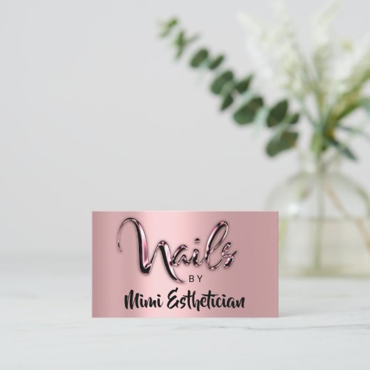 Carte De Visite Nails Studio Artist Nails Logo Script Rose (Debout devant)