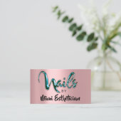 Carte De Visite Nails Studio Artist Nails Logo Script Rose Turquoi (Debout devant)