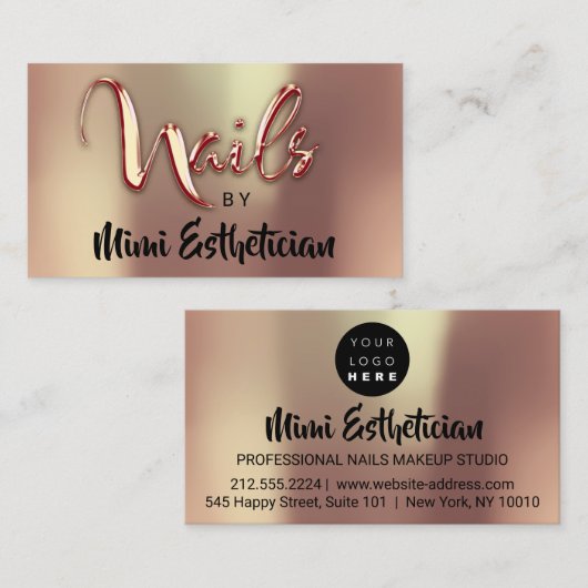 Carte De Visite Nails Studio Artist Nails Script Logo Rose Or (Devant / Derrière)