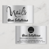 Carte De Visite Nails Studio Artist Nails Script Logo Silver Metal (Devant / Derrière)