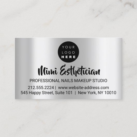 Carte De Visite Nails Studio Artist Nails Script Logo Silver Metal (Dos)