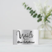 Carte De Visite Nails Studio Artist Nails Script Logo Silver Metal (Debout devant)