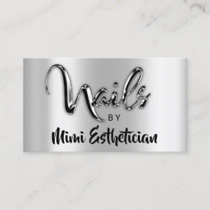 Carte De Visite Nails Studio Artist Nails Script Logo Silver Metal
