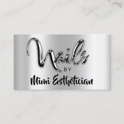Carte De Visite Nails Studio Artist Nails Script Logo Silver Metal (Devant)