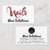 Carte De Visite Nails Studio Artist Red Nails Script Red White Log (Devant / Derrière)