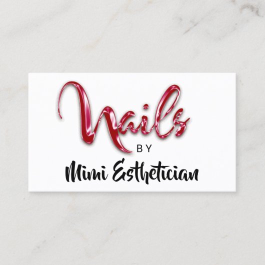 Carte De Visite Nails Studio Artist Red Nails Script Red White Log (Devant)