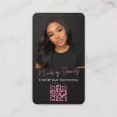 Carte De Visite Nails Technician QR Code Metallic Black Pink (Devant)