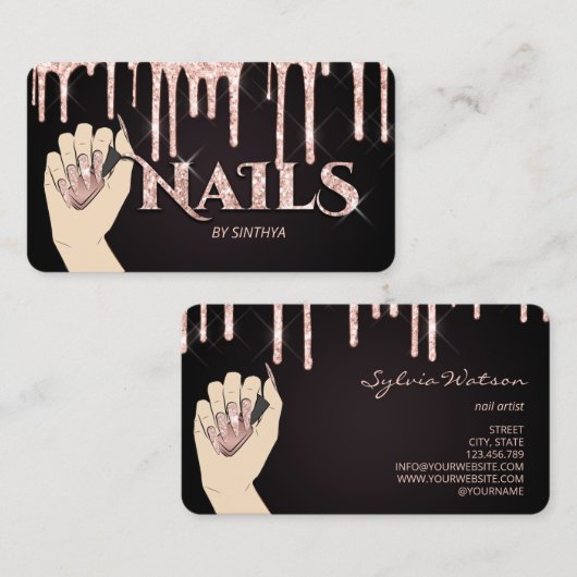 Carte De Visite Nails technicien ongle art glam tendance moderne (Devant / Derrière)