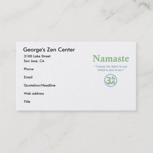 Carte De Visite Namaste signification avec Om Symbole (Devant)