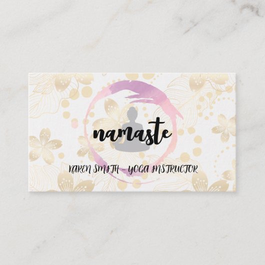 Carte De Visite Namaste Yoga | Gold Floral Arrière - plan (Devant)
