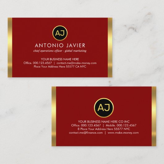 Carte De Visite Name Monogram With Gold Frame (Devant / Derrière)