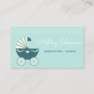 Carte De Visite Nanny Babysitter mignonne poussette bébé bleu élég