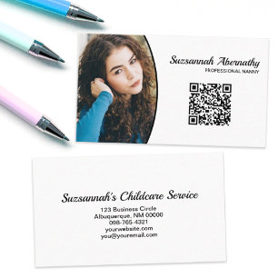 Carte De Visite Nanny professionnelle personnalisée Oval Photo QR 