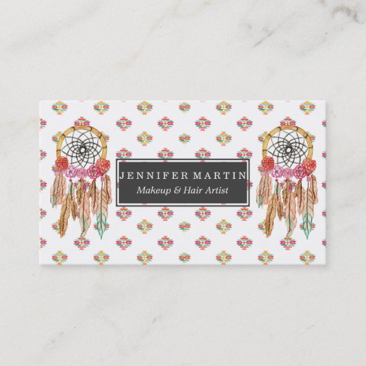 Carte De Visite Natif américain aztèque Dreamcatcher d'aquarelle (Devant)