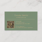 Carte De Visite Natural Minimalist Muted Green Initials QR Code (Dos)