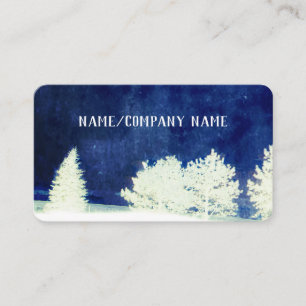 Carte De Visite nature art arbres blancs sur couleur bleu foncé