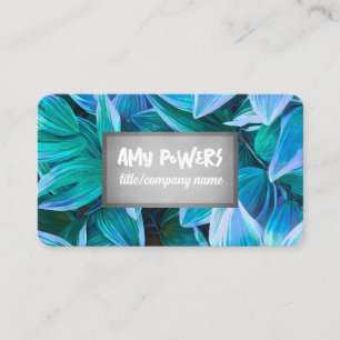 Carte De Visite nature art feuille vert et turquoise double face