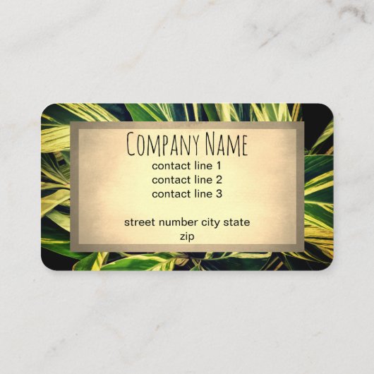 Carte De Visite nature art gras feuille motif vert jaune (Dos)