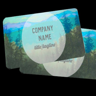 Carte De Visite nature art montagnes et pins turquoise et vert