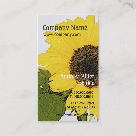 Carte De Visite Nature artistique l tournesol simple de rosée de (Devant)