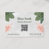 Carte De Visite Nature Cosmétique Vert Feuille Design Modèle (Dos)