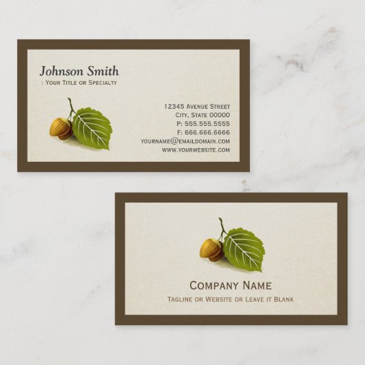 Carte De Visite Nature Nut and Leaf - Logo simple et élégant (Devant / Derrière)