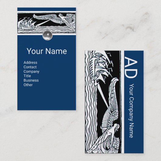 Carte De Visite NAVIRES ANCIENS, Voyage en mer, Bleu bleu marine (Devant / Derrière)