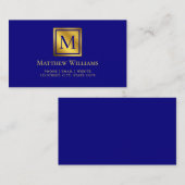 Carte De Visite Navy bleu professionnel et monogramme doré (Devant / Derrière)