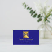 Carte De Visite Navy bleu professionnel et monogramme doré (Debout devant)