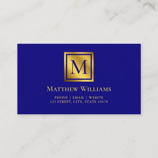 Carte De Visite Navy bleu professionnel et monogramme doré (Devant)