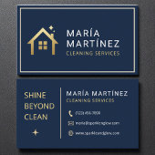Carte De Visite Navy Blue and Gold House Cleaning Services
