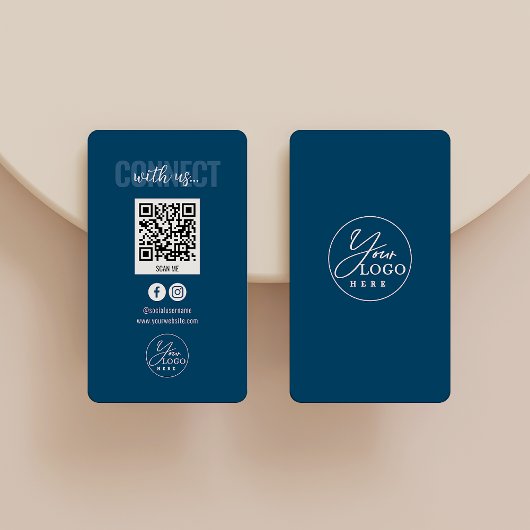 Carte De Visite Navy Blue Connect Us Social Media QR Code