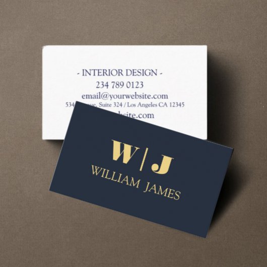 Carte De Visite Navy Blue Elegant Professional Minimalist Monogram