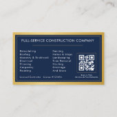 Carte De Visite Navy Blue General Contractor QR Code Gold Metallic (Dos)