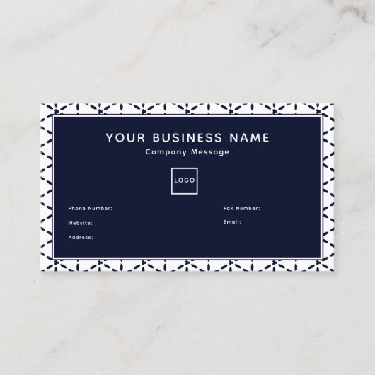 Carte De Visite Navy Blue Geometric Pattern on White (Devant)