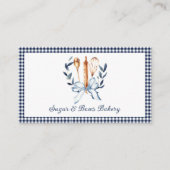 Carte De Visite Navy Blue Gingham Coquette Bow Utensils Bakery (Devant)